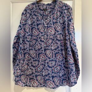 TALBOTS Women’s Navy & Red Paisley Blouse size 3X EUC!